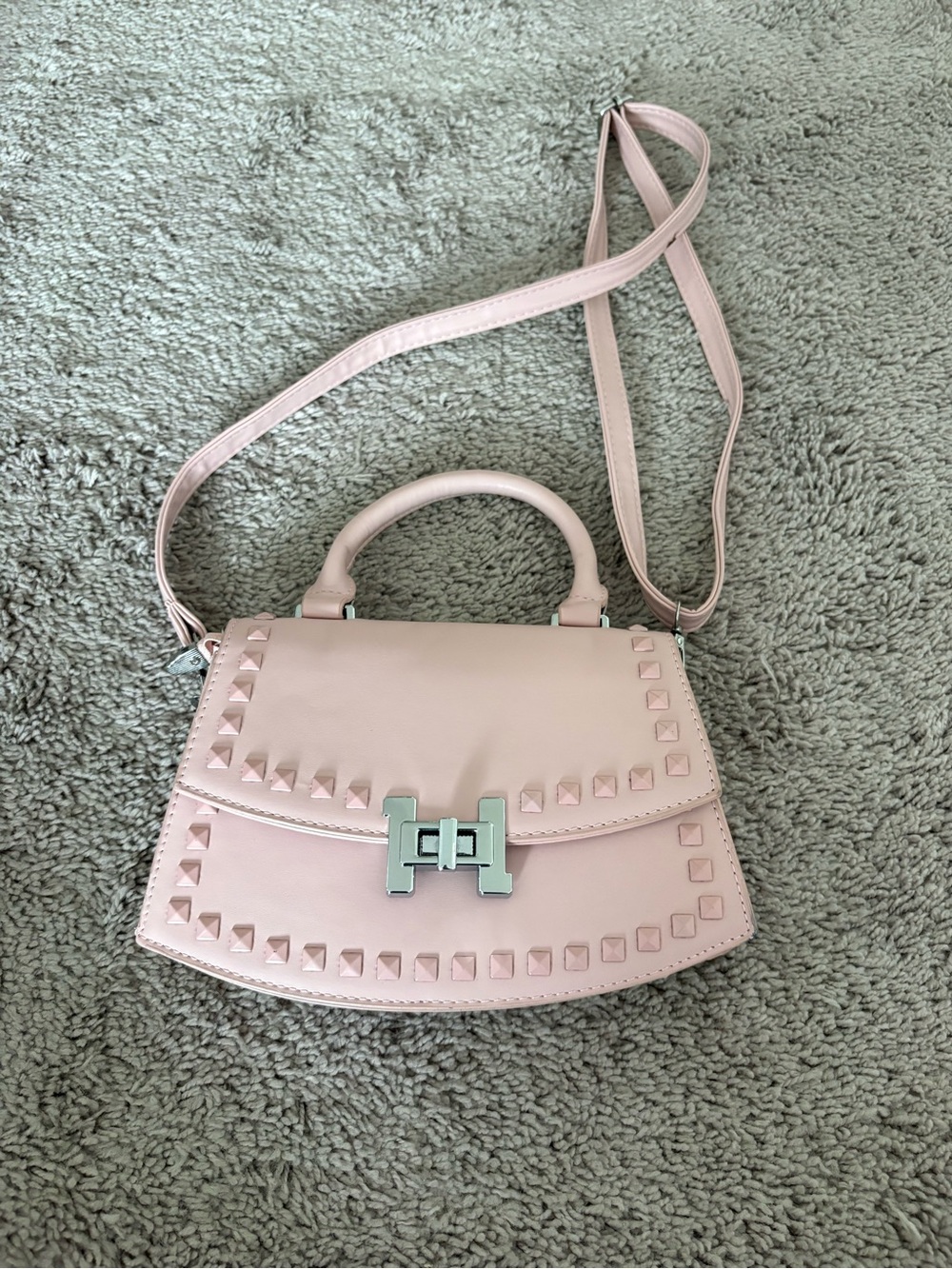 Women's Pink Studded Top-Handle Crossbody Bag